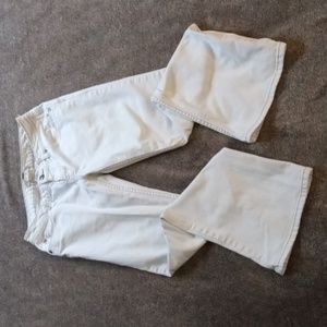 CAbi off white jeans with gold topstitching